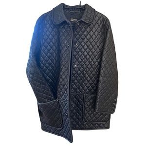 Black Real Fine Leather Quilted Barn Coat Jacket